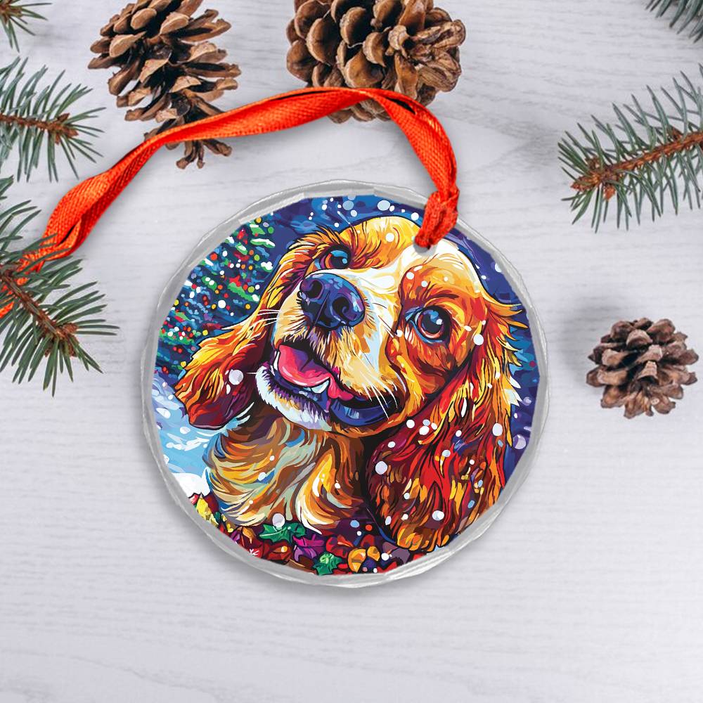 Beautiful Cocker Spaniel Dog Christmas Night Design 3 Glass Ornament