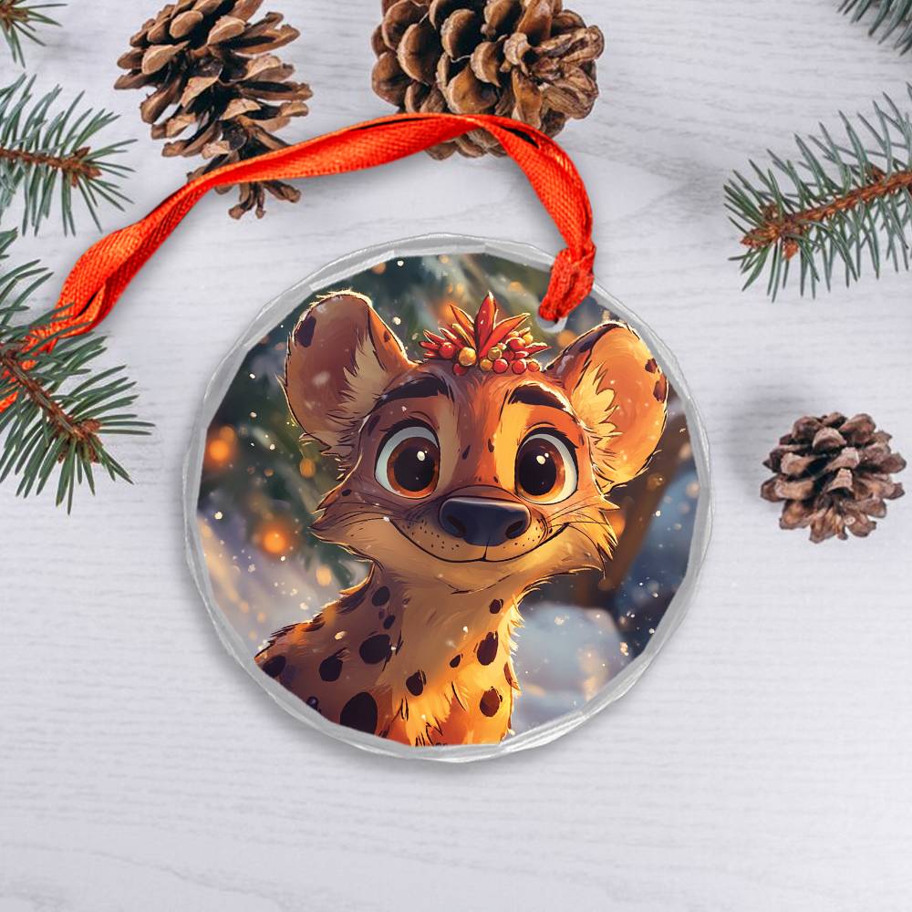 Beautiful Hyena Christmas Night Design 4 Glass Ornament