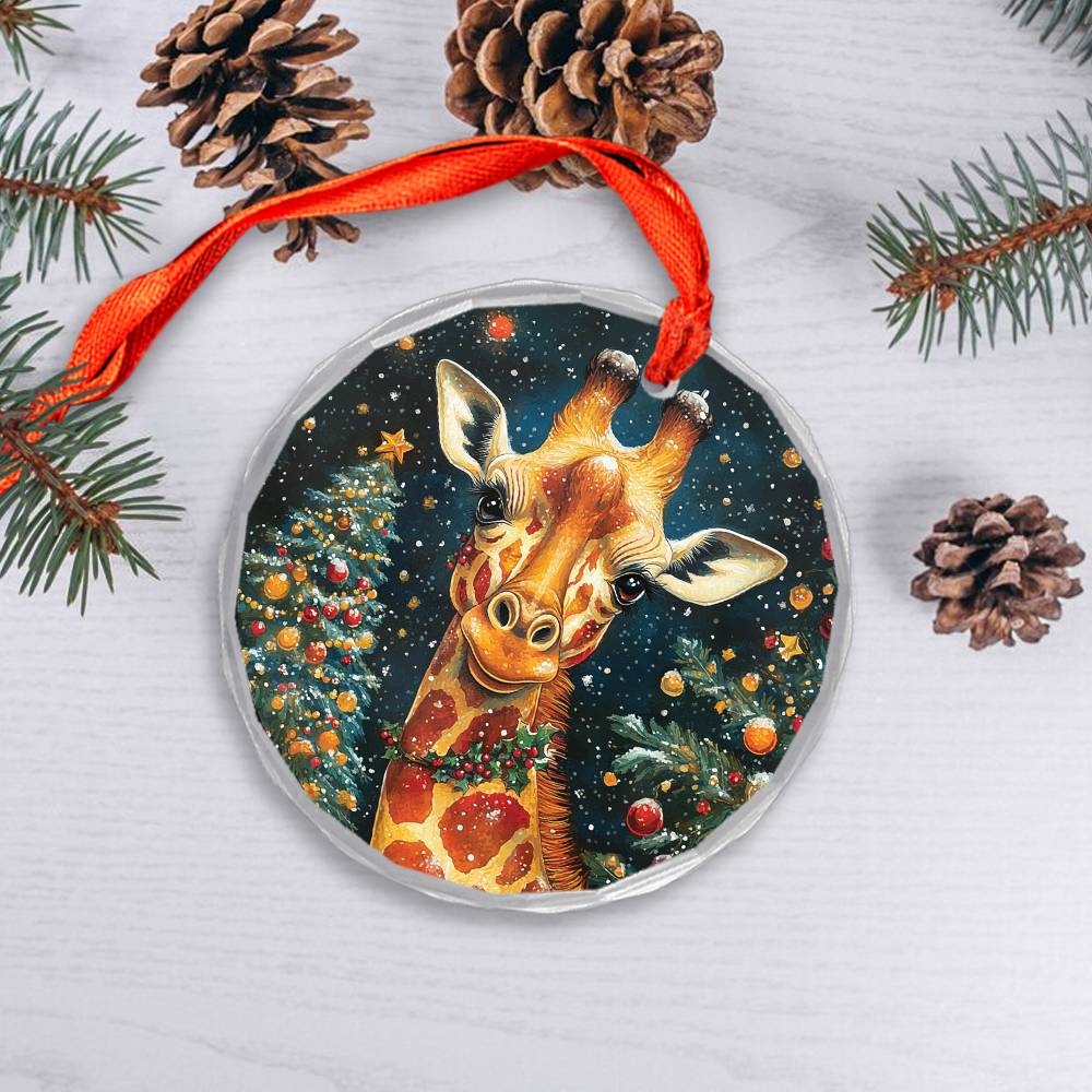Beautiful Giraffe Christmas Night Design 2 Glass Ornament
