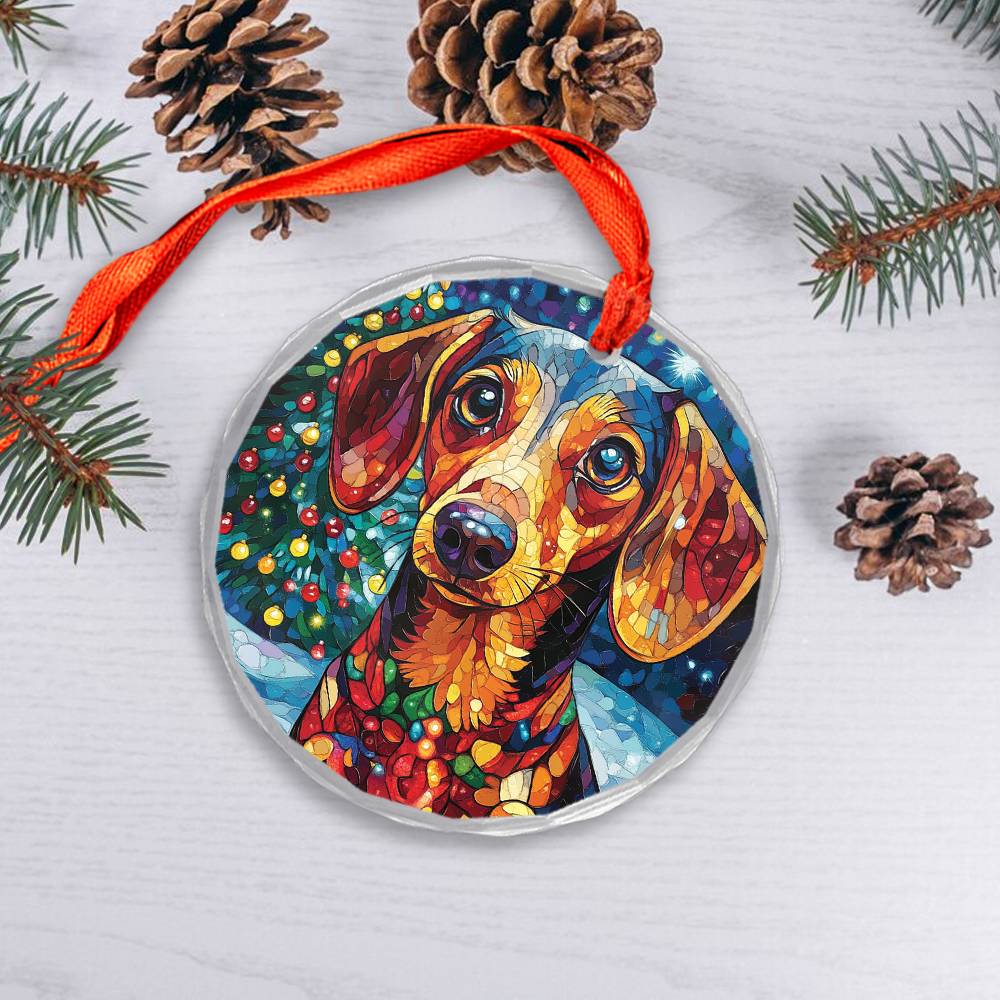 Beautiful Angus Dachshund Dog Christmas Night Design 2 Glass Ornament