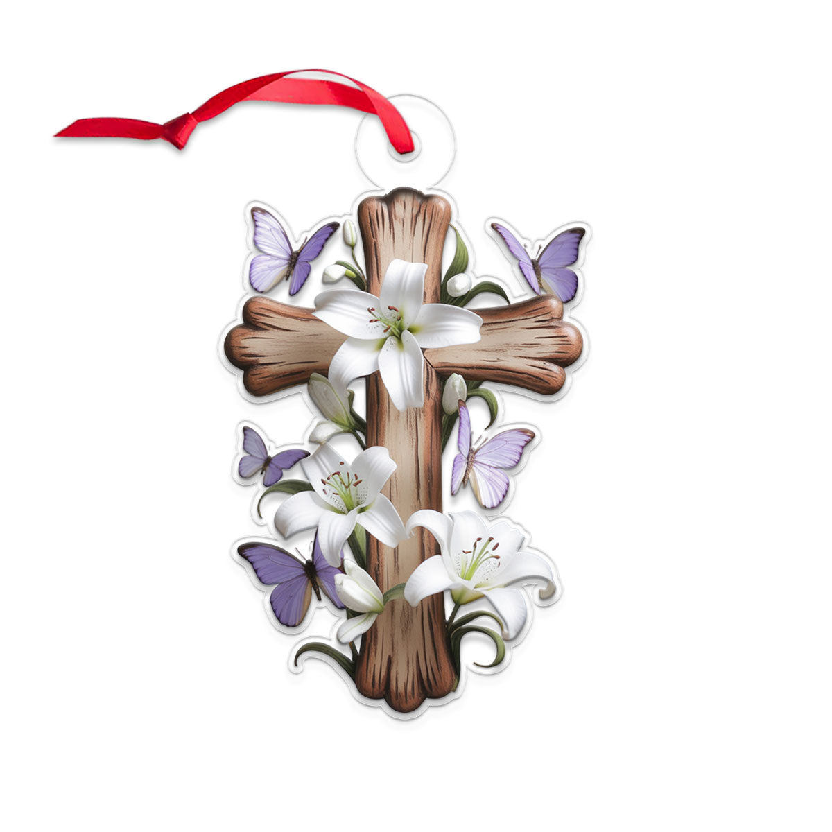 Lily & Butterfly Cross Acrylic Ornament Christmas Gift