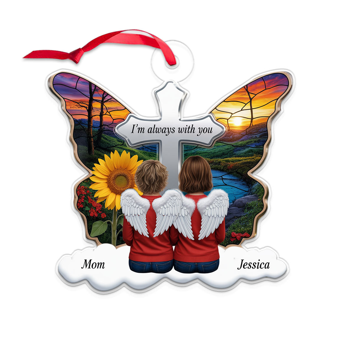 Butterfly Family Sitting Memorial Keepsake Acrylic Ornament Christmas Gift