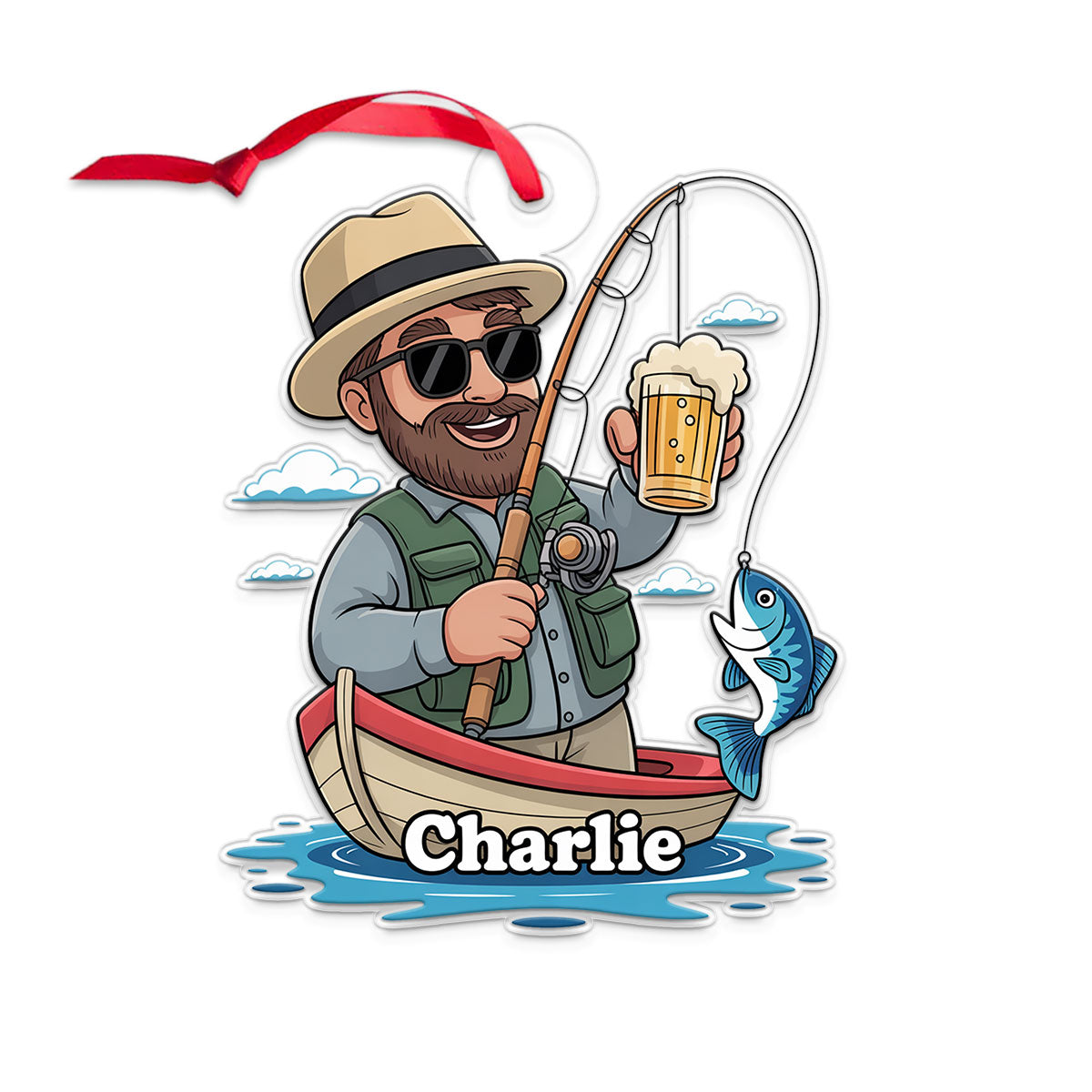 Custom Name Caricature Fisherman Acrylic Ornament Christmas Gift