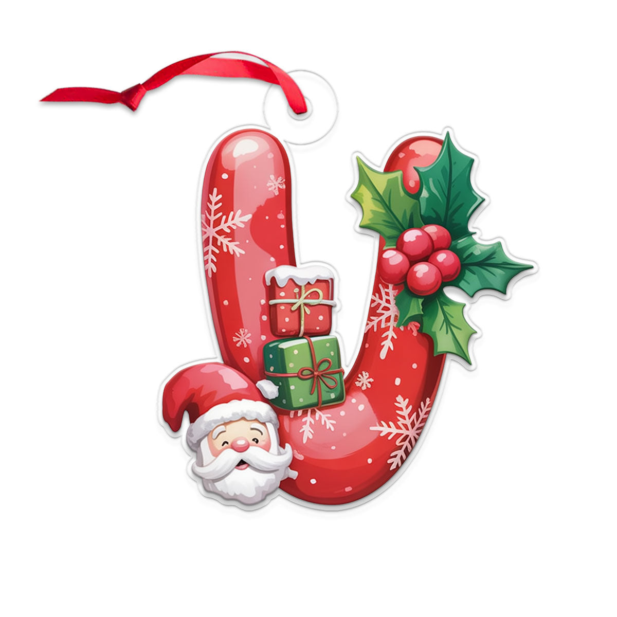 Christmas Ornaments V Monogram Xmas Red Santa Acrylic Ornament Christmas Gift