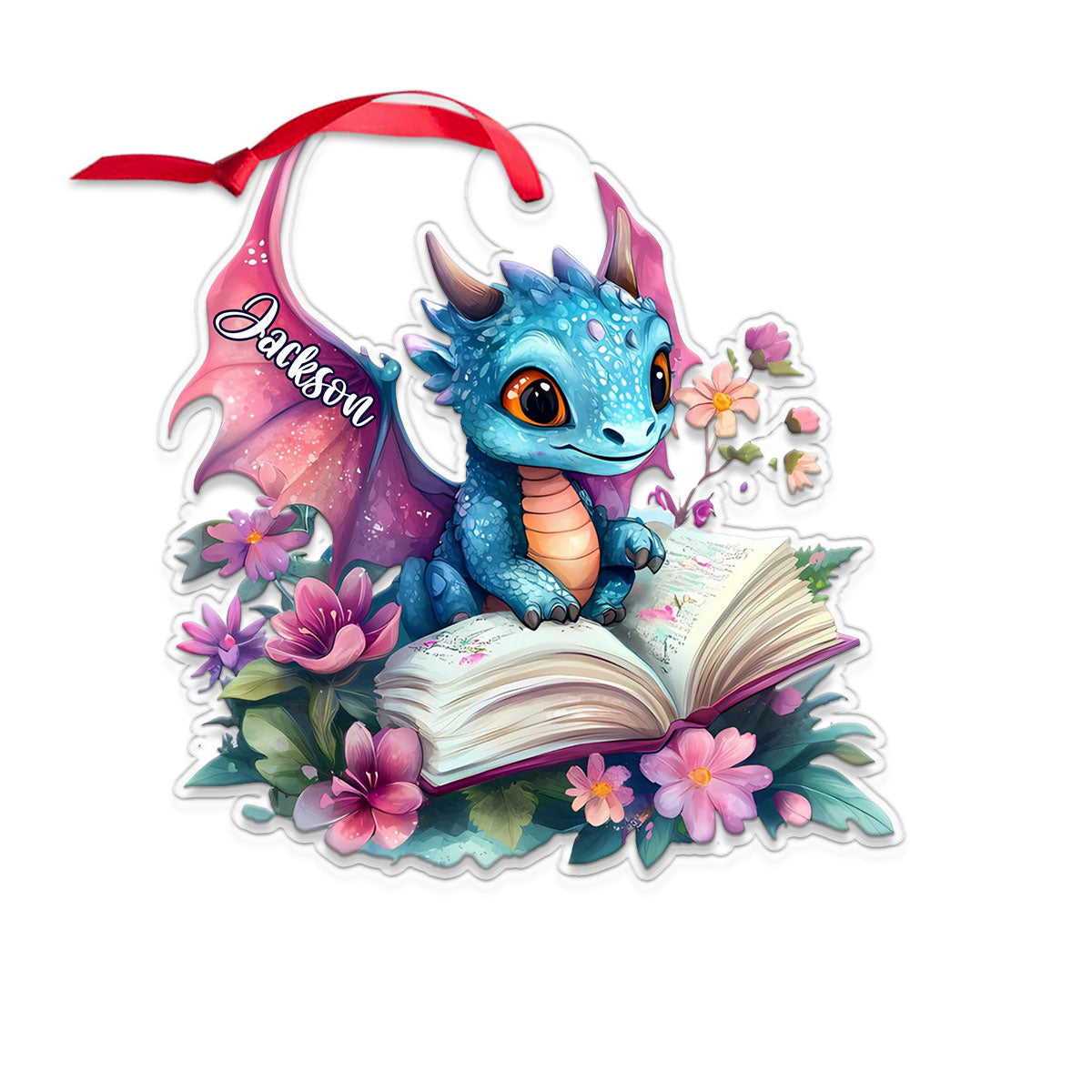 Custom Name Book Lover with Dragon Acrylic Ornament Christmas Gift