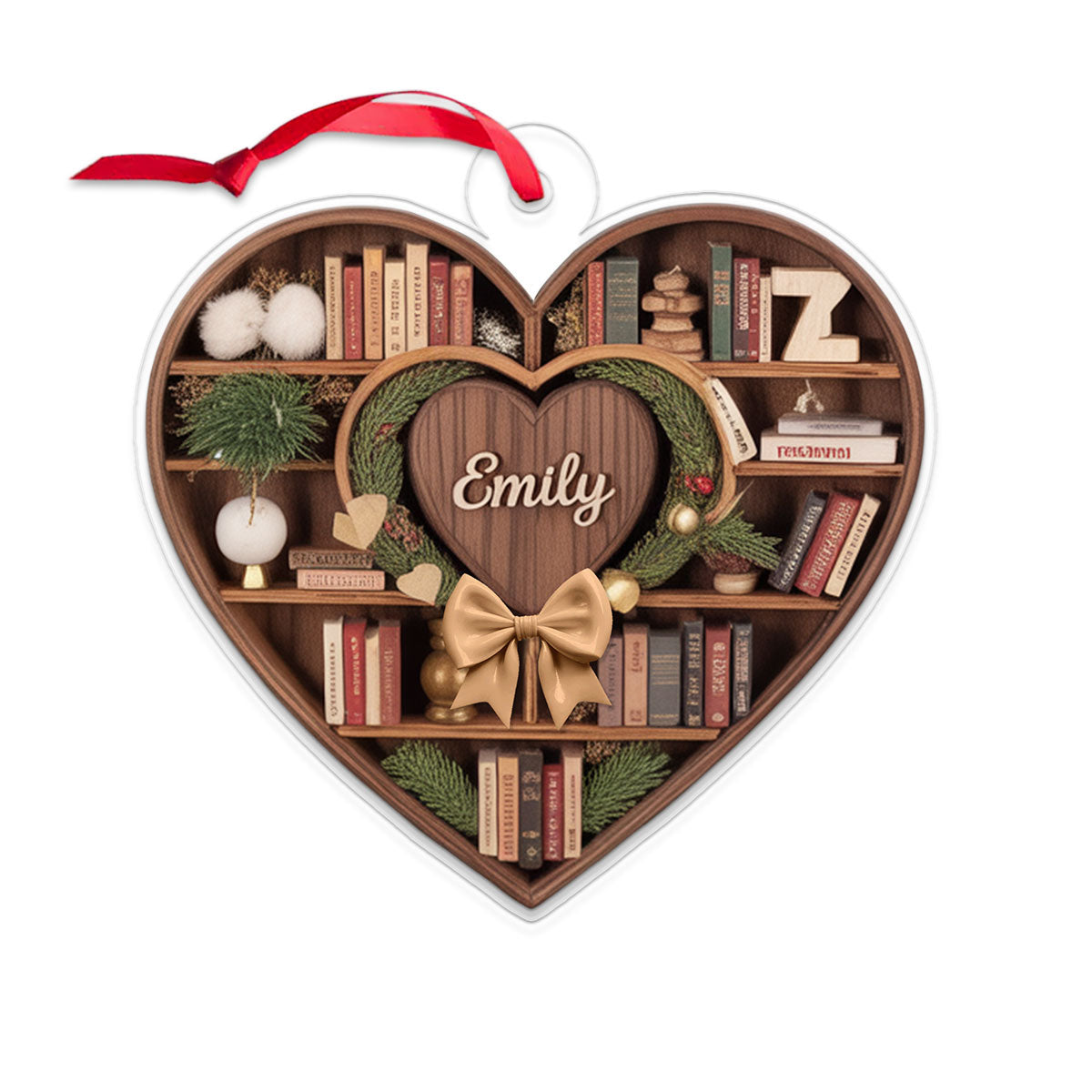 Custom Name Bookcase Acrylic Ornament Christmas Gift