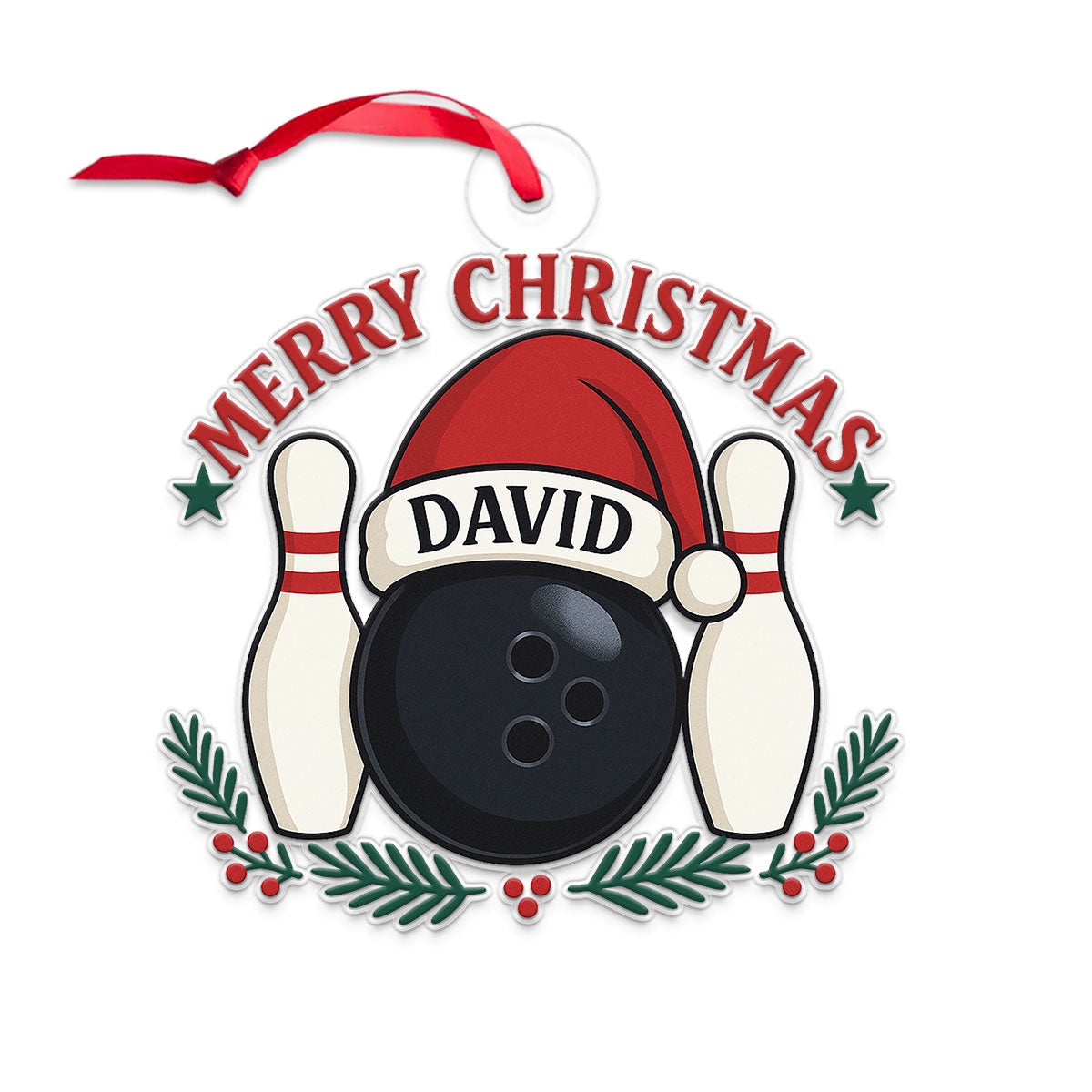 Custom Name Bowling Ball Santa Acrylic Ornament Christmas Gift