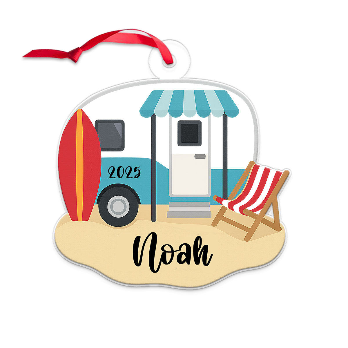 Custom Name Camping Beach For Travel Lover Acrylic Ornament Christmas Gift