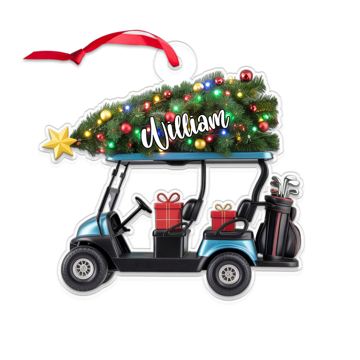 Custom Name Golf Cart Xmas Acrylic Ornament Christmas Gift