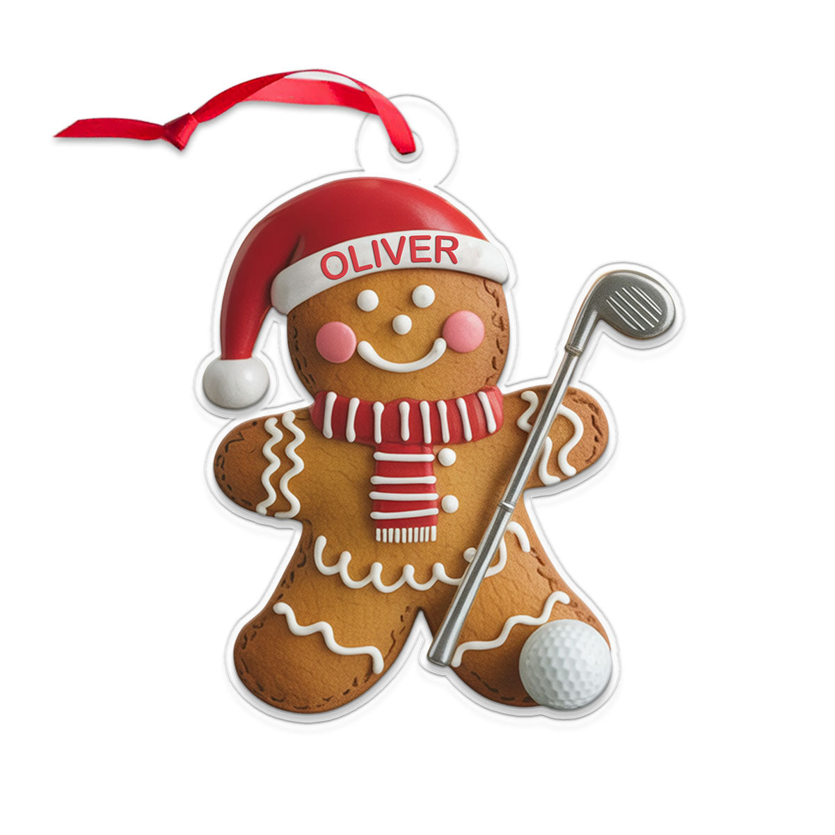 Custom Name Golf Gingerbread Acrylic Ornament Christmas Gift