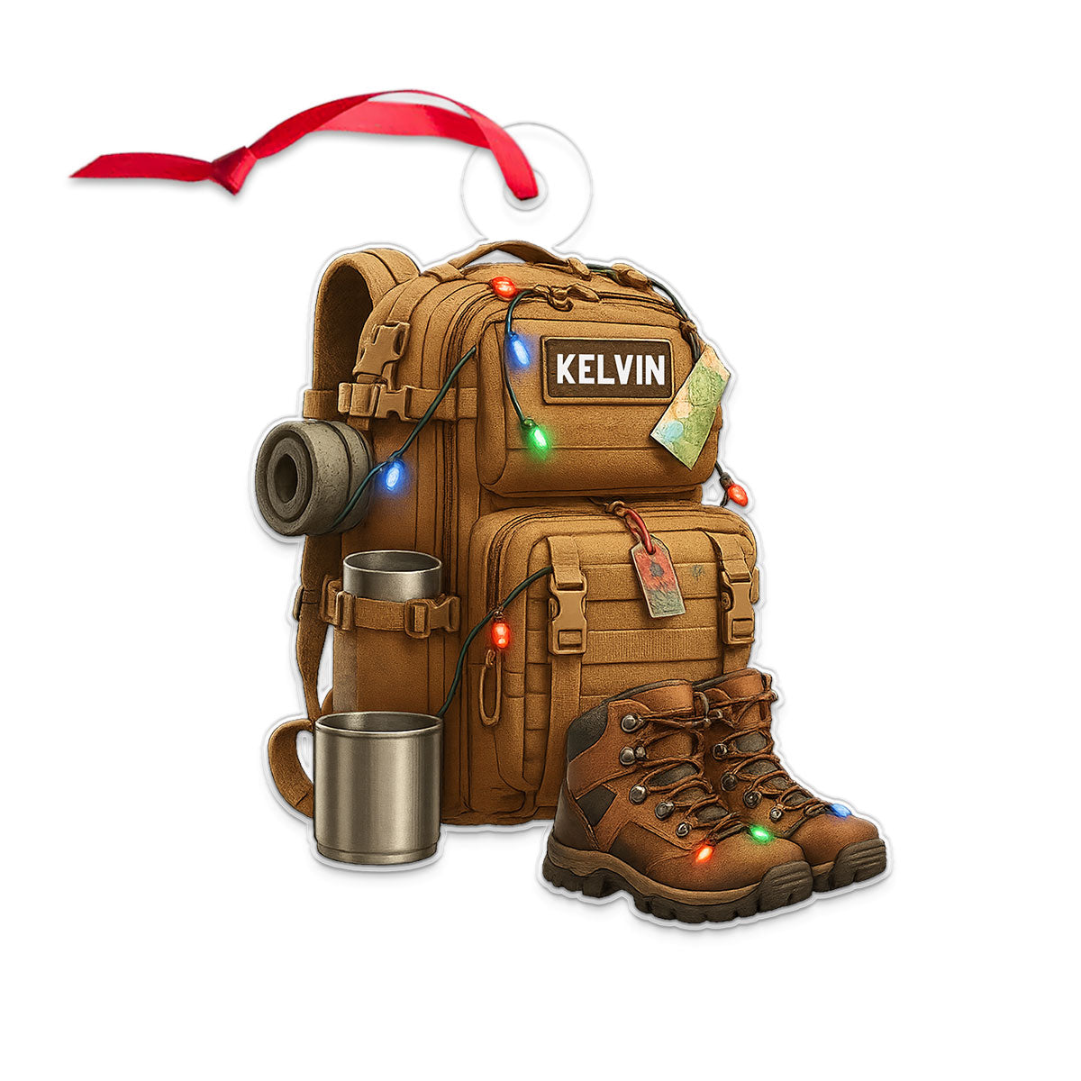 Personalized Name Hiking Backpack Camping Acrylic Ornament Christmas Gift