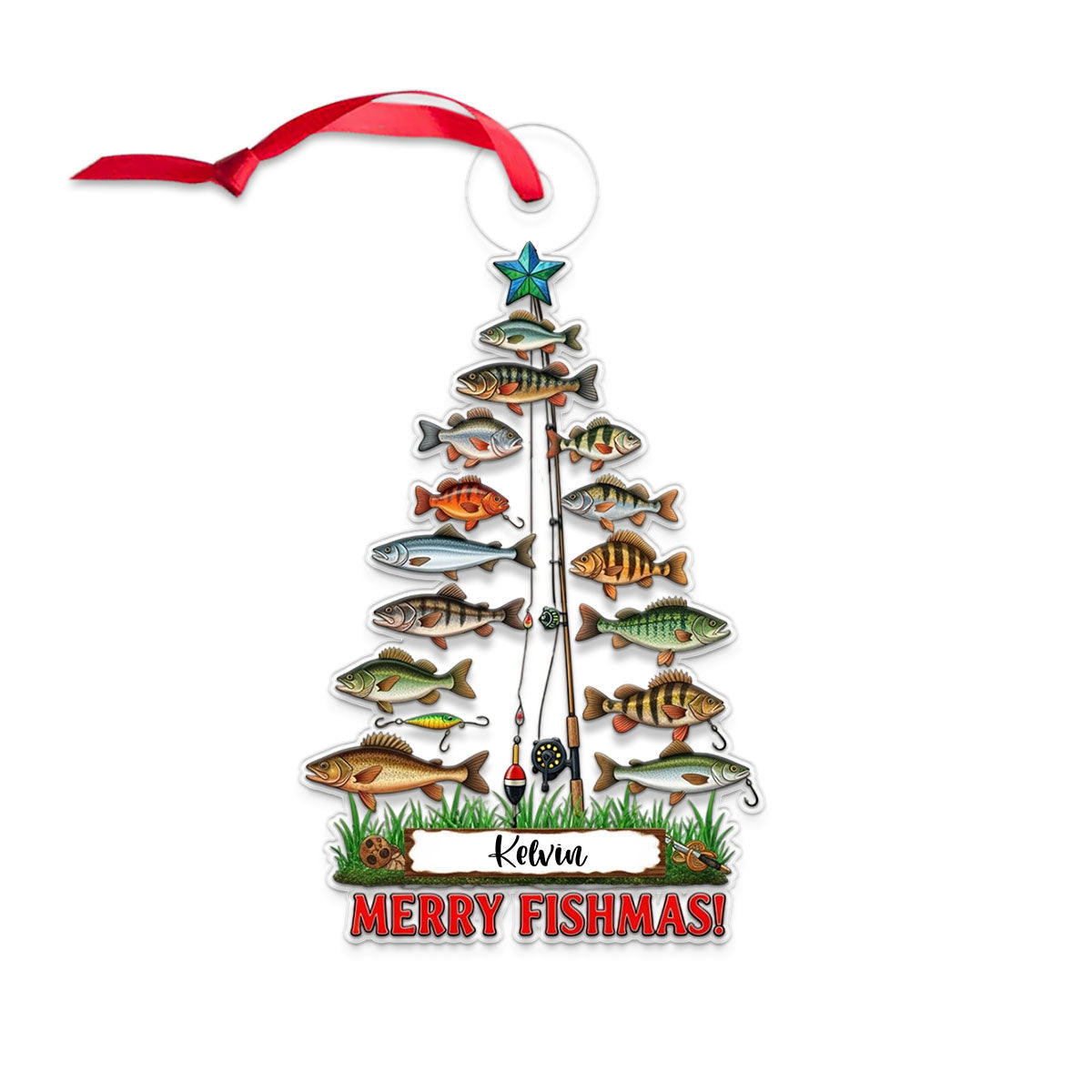 Custom Name Merry Fishmas Acrylic Ornament Christmas Gift