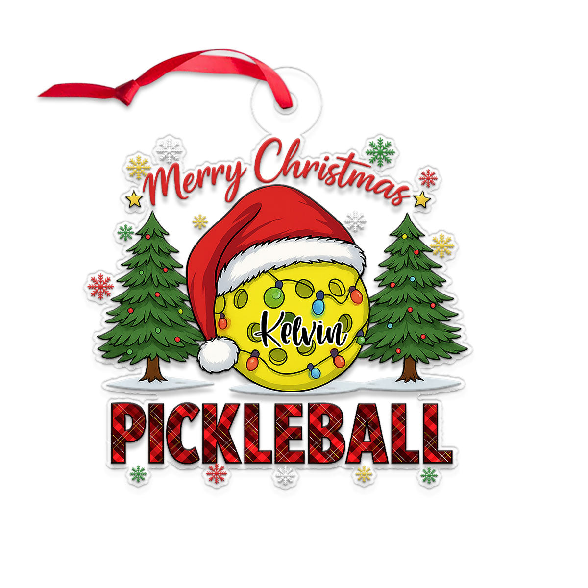 Custom Name Pickleball Merry Xmas Acrylic Ornament Christmas Gift