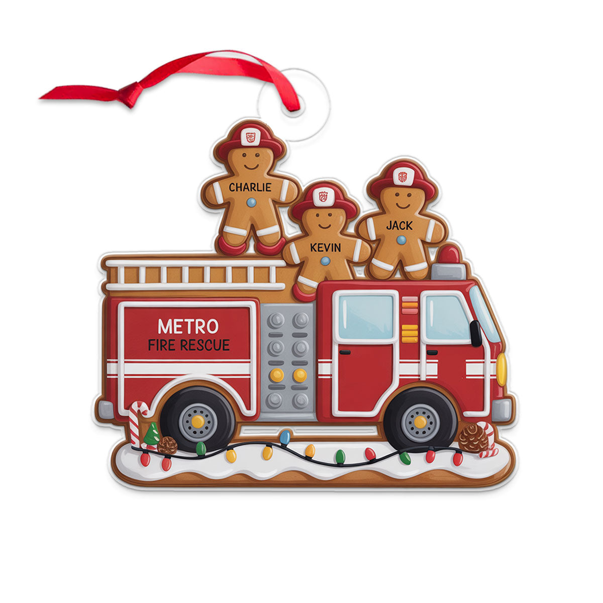 Custom Name Heroes With Festive Firefighter Acrylic Ornament Christmas Gift