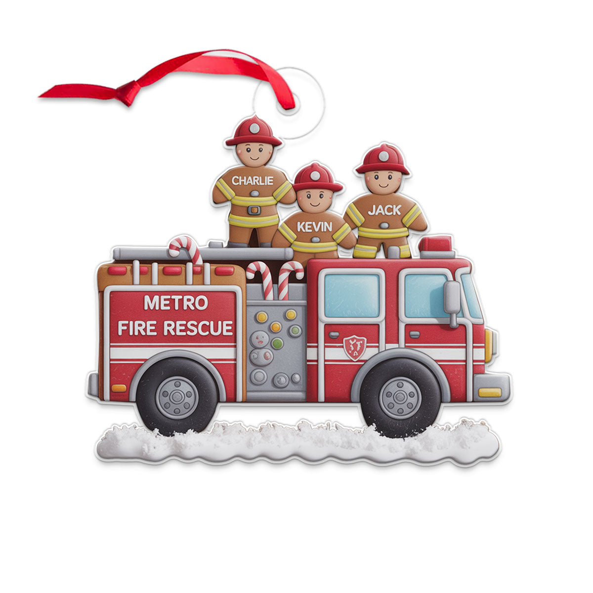 Custom Name Heroes With Festive - Firefighter Acrylic Ornament Christmas Gift