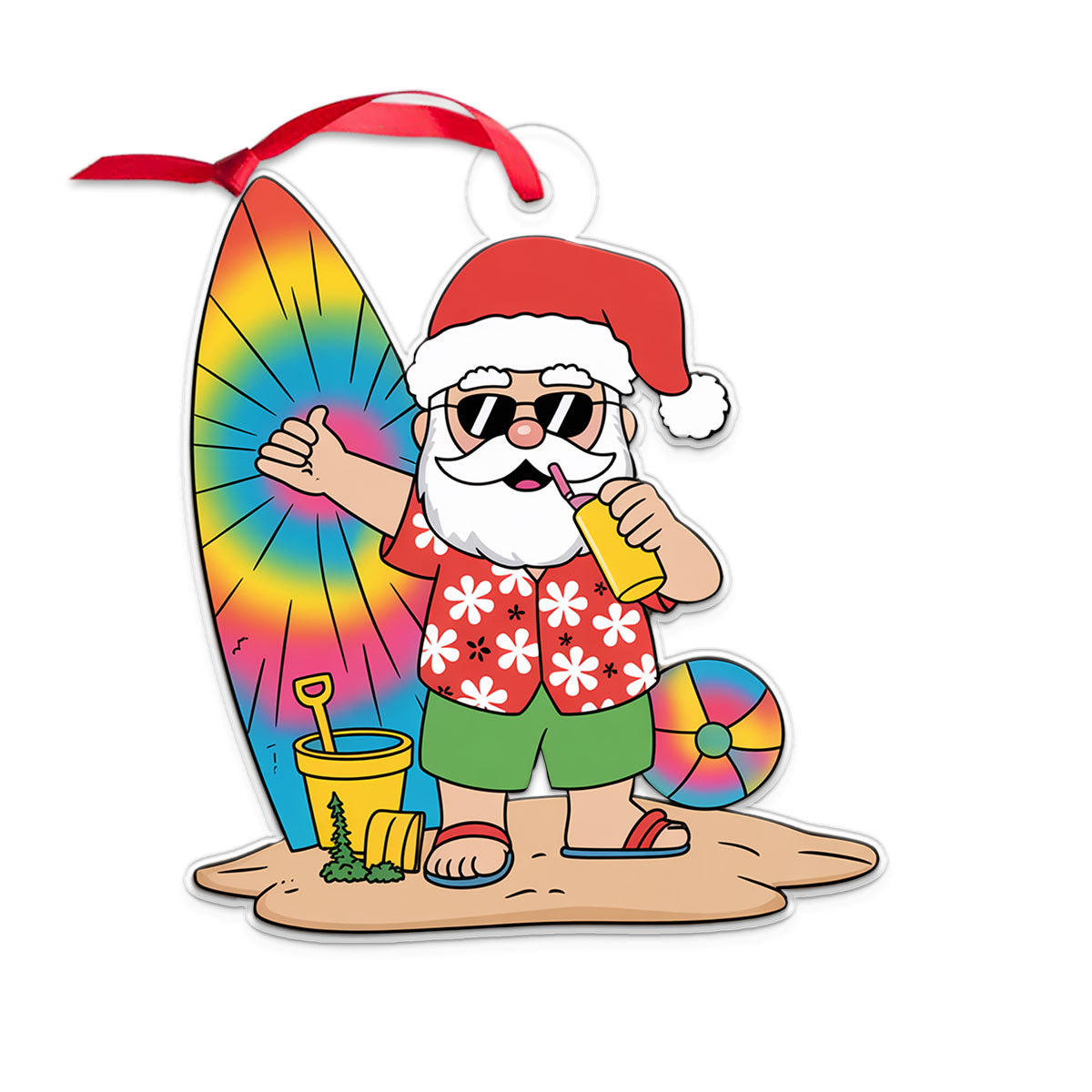 Santa Claus Cartoon Christmas On The Beach Acrylic Ornament Christmas Gift