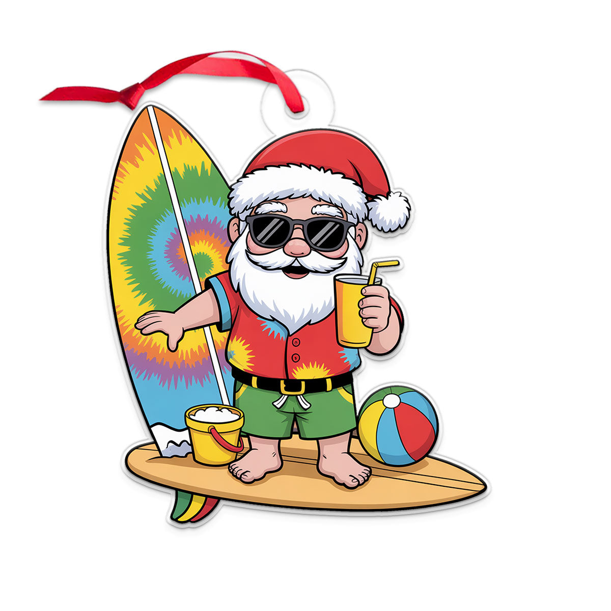 Santa Claus Cartoon Christmas On The Beach 2 Acrylic Ornament Christmas Gift