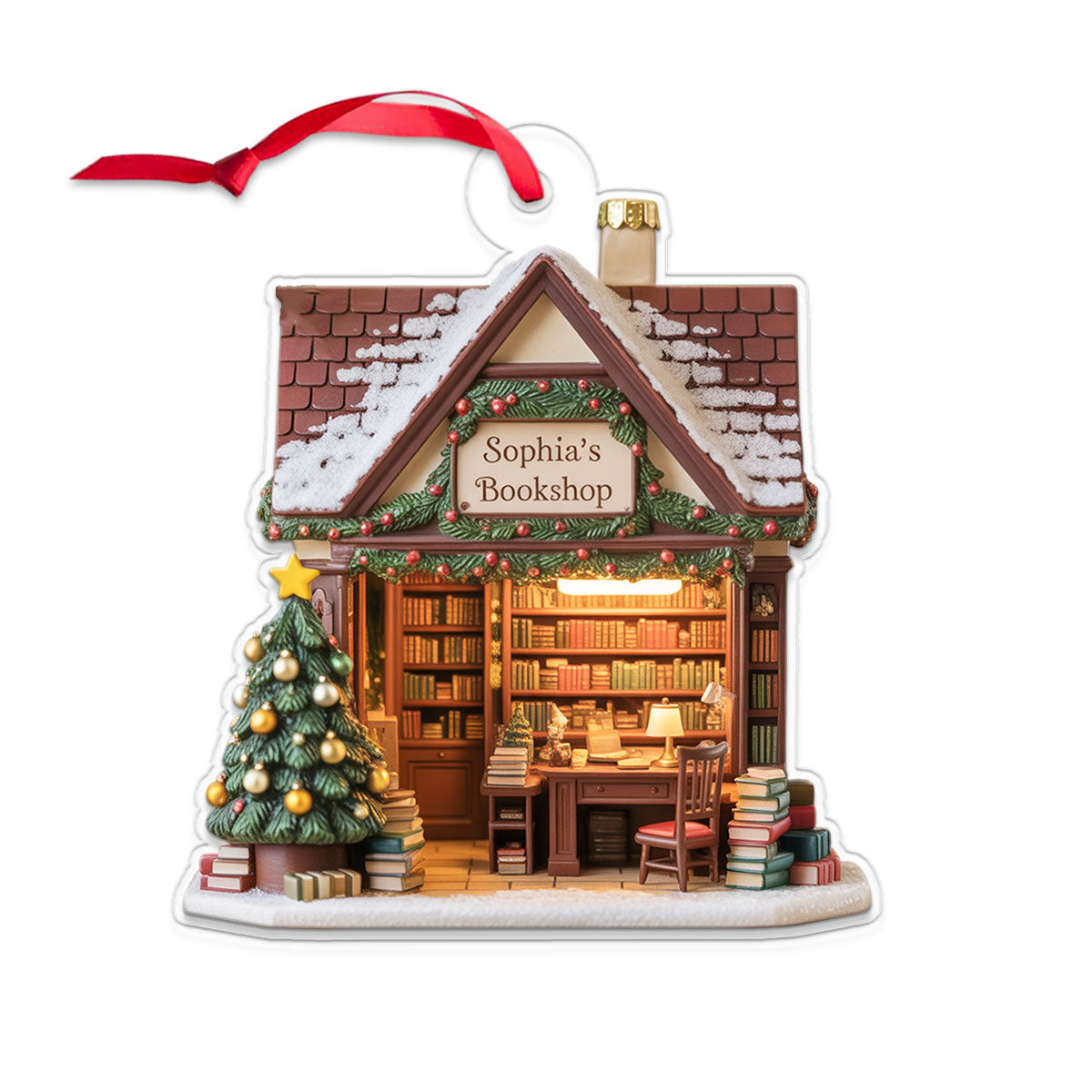 Personalized Name Bookstore Xmas Acrylic Ornament Christmas Gift