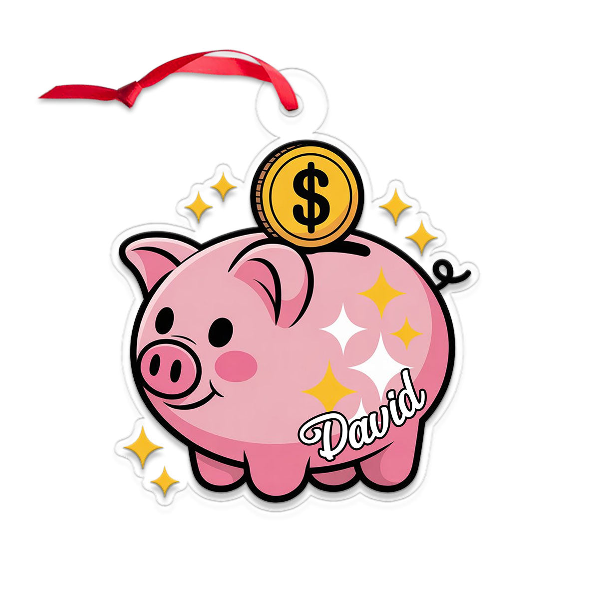Personalized Piggy Bank Ornament, Custom Christmas Ornament for Kids, Cute Money Saving Holiday Gift, Family Keepsake Decoration