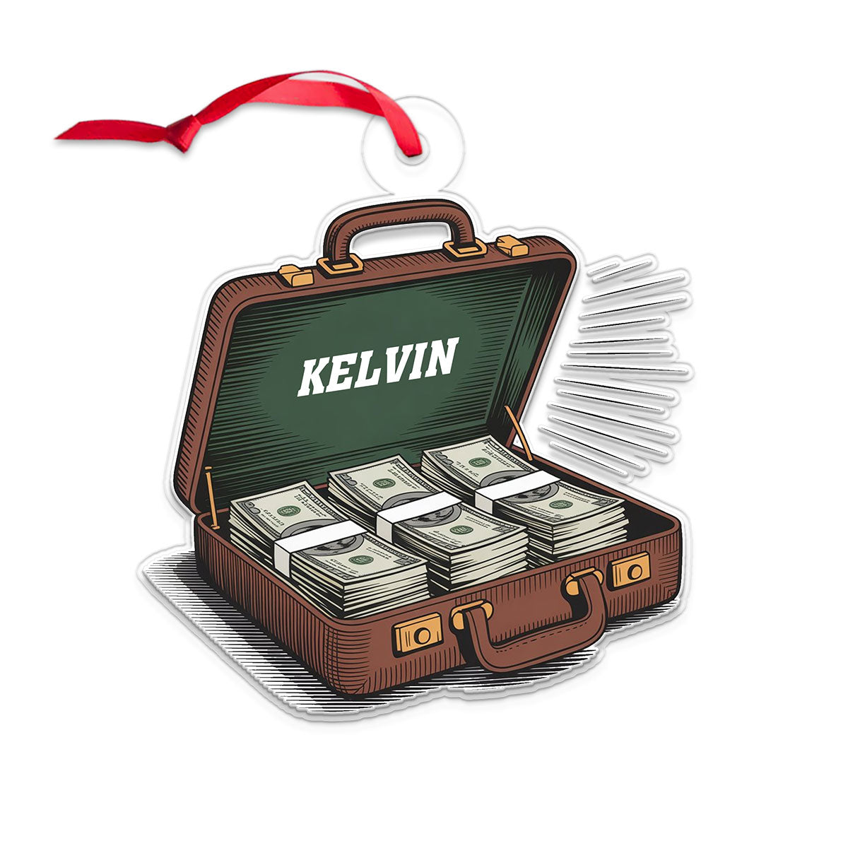 Personalized Suitcase with Cash Dollars Ornament, Custom Funny Christmas Ornament, Money Lover Holiday Gift, Unique Xmas Keepsake