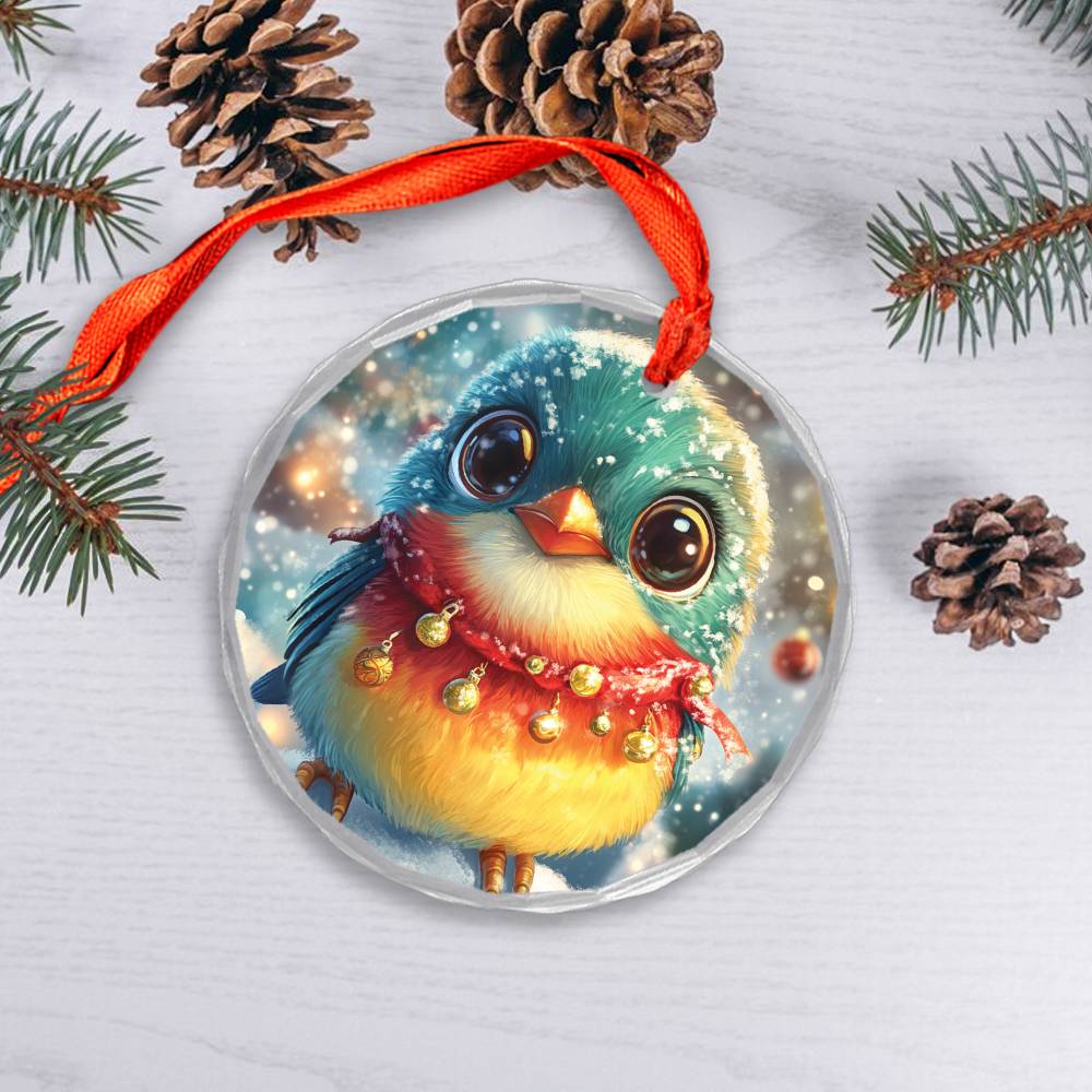Beautiful Songbird Christmas Night Design 3 Glass Ornament