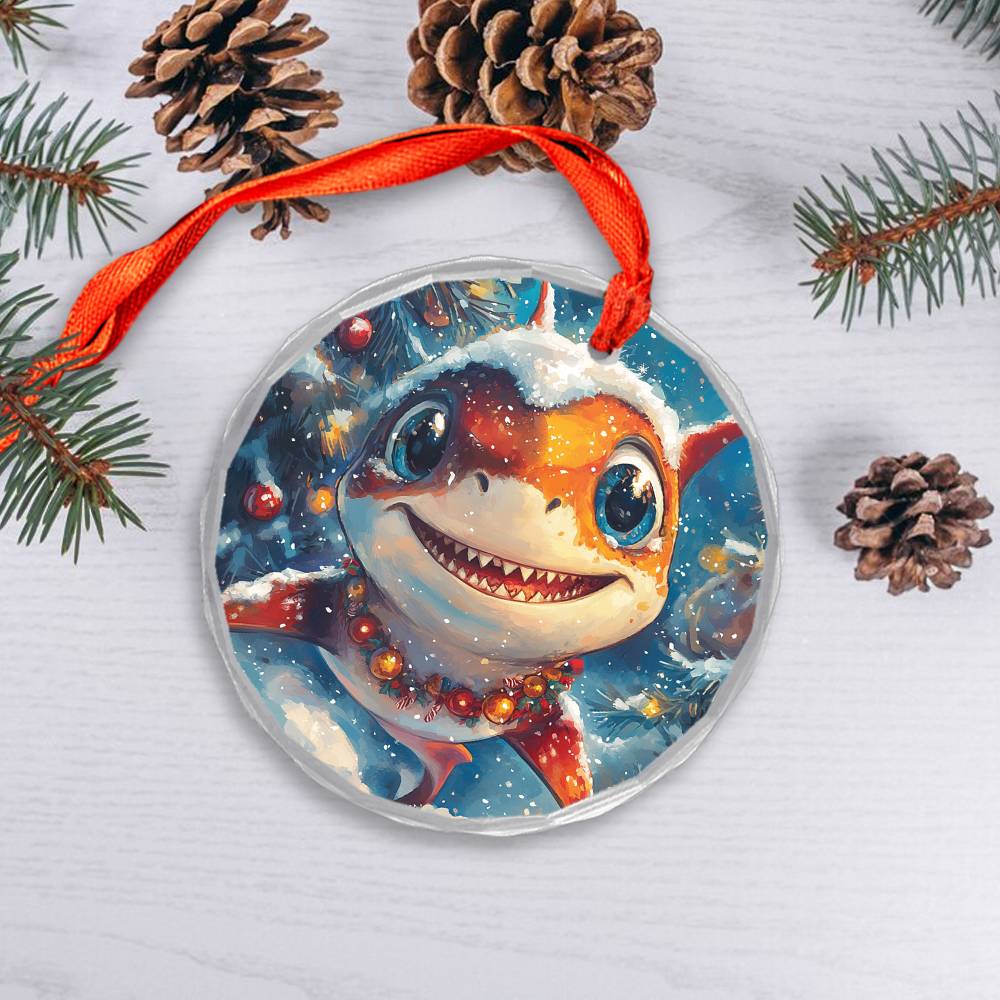 Beautiful Angus Shark Christmas Night Design 2 Glass Ornament