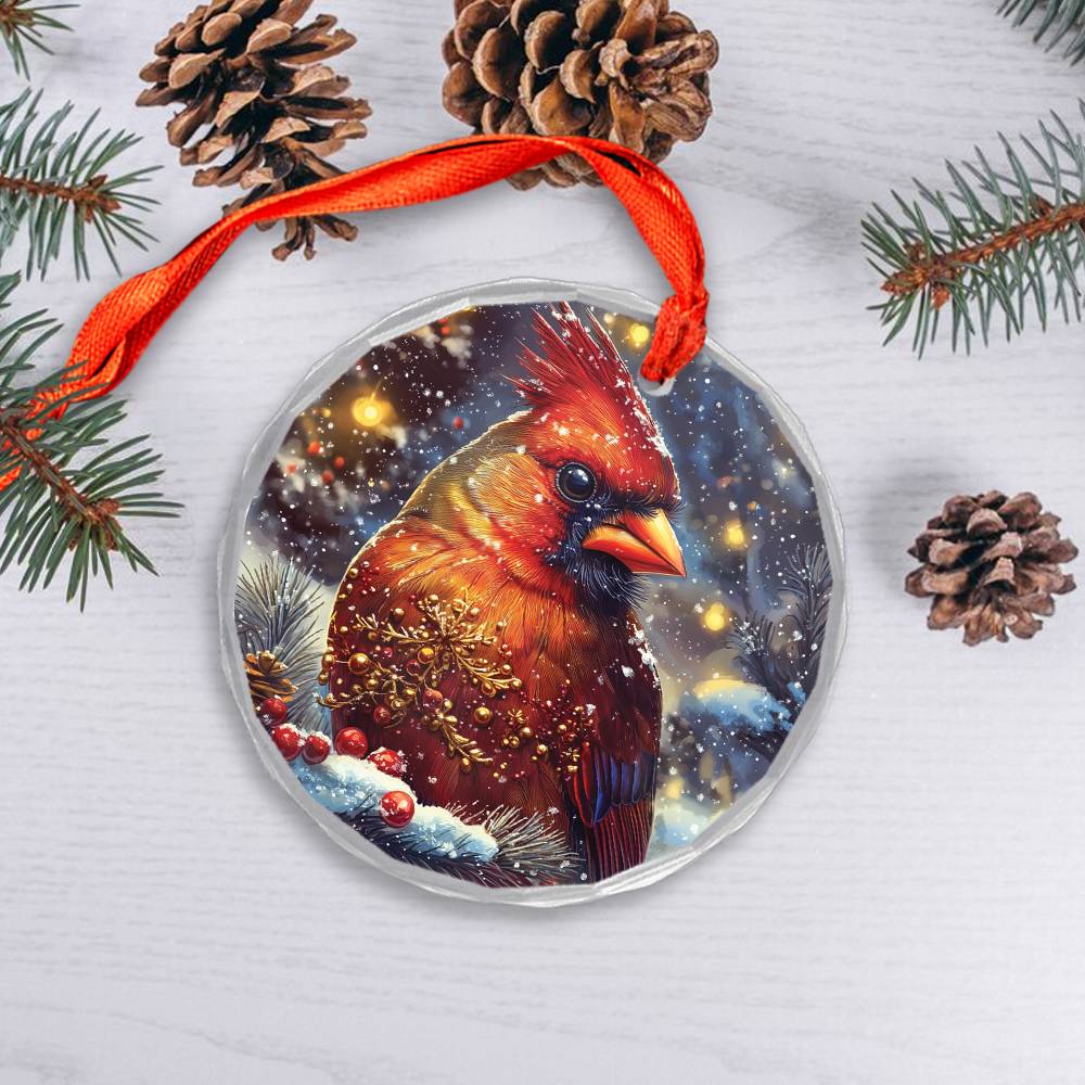Beautiful Cardinal Christmas Night Design 1 Glass Ornament