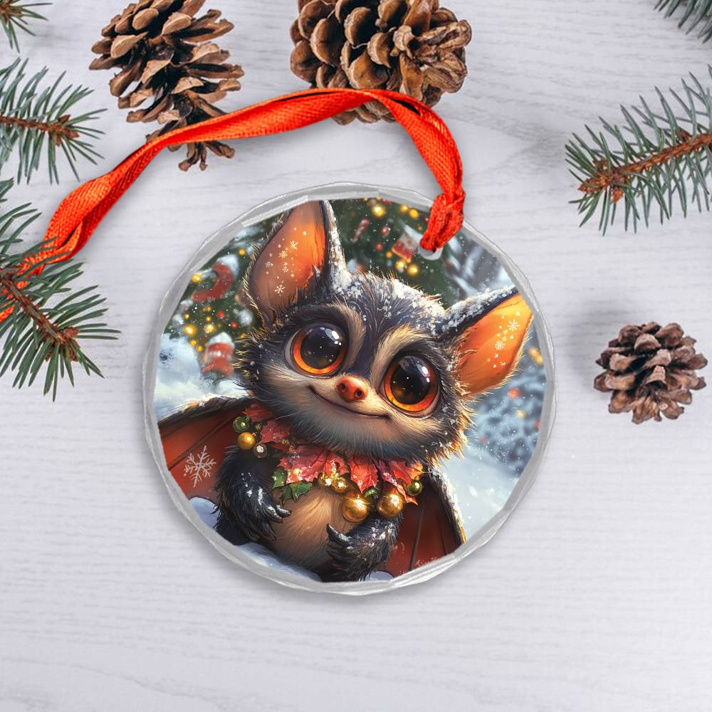 Beautiful Angus Bat Christmas Night Design 1 Glass Ornament