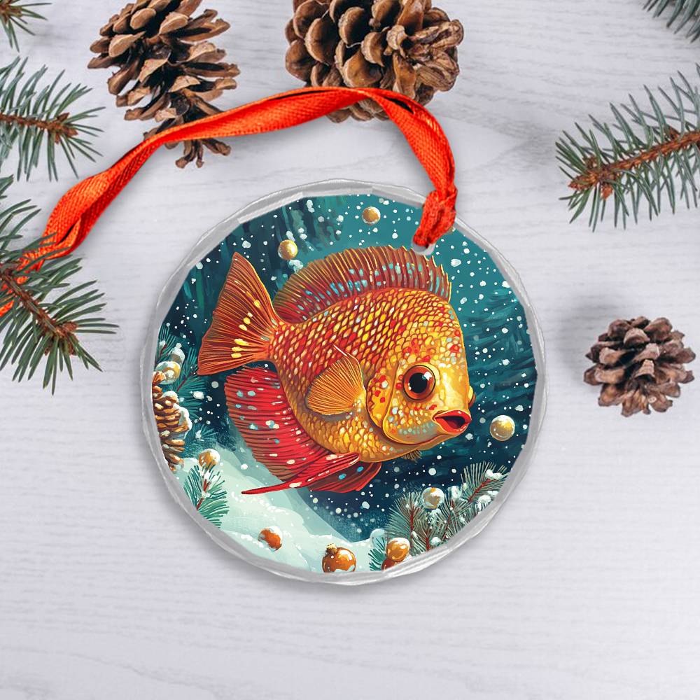 Beautiful Angus Discus Fish Christmas Night Design 1 Glass Ornament