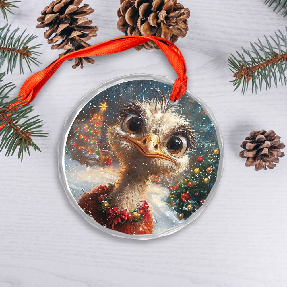 Beautiful Ostrich Christmas Night Design 3 Glass Ornament