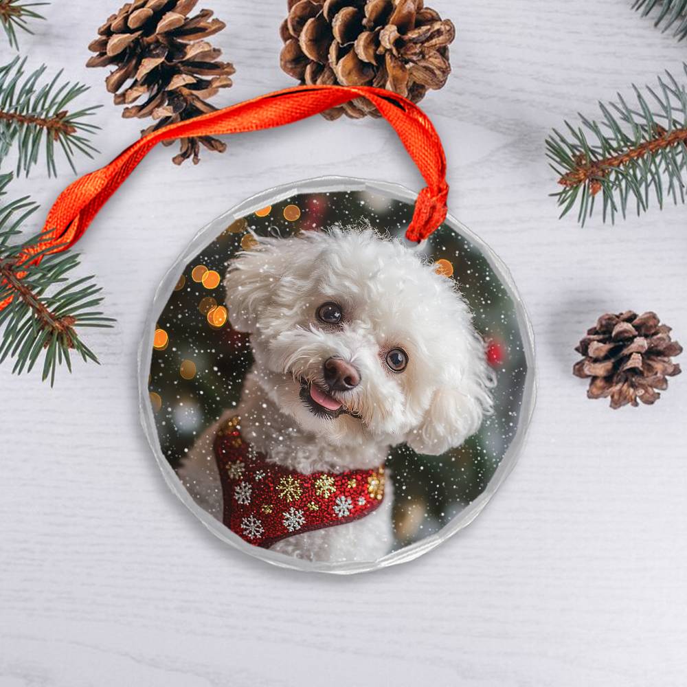 Beautiful Bichon Frise Dog Christmas Night Design 3 Glass Ornament