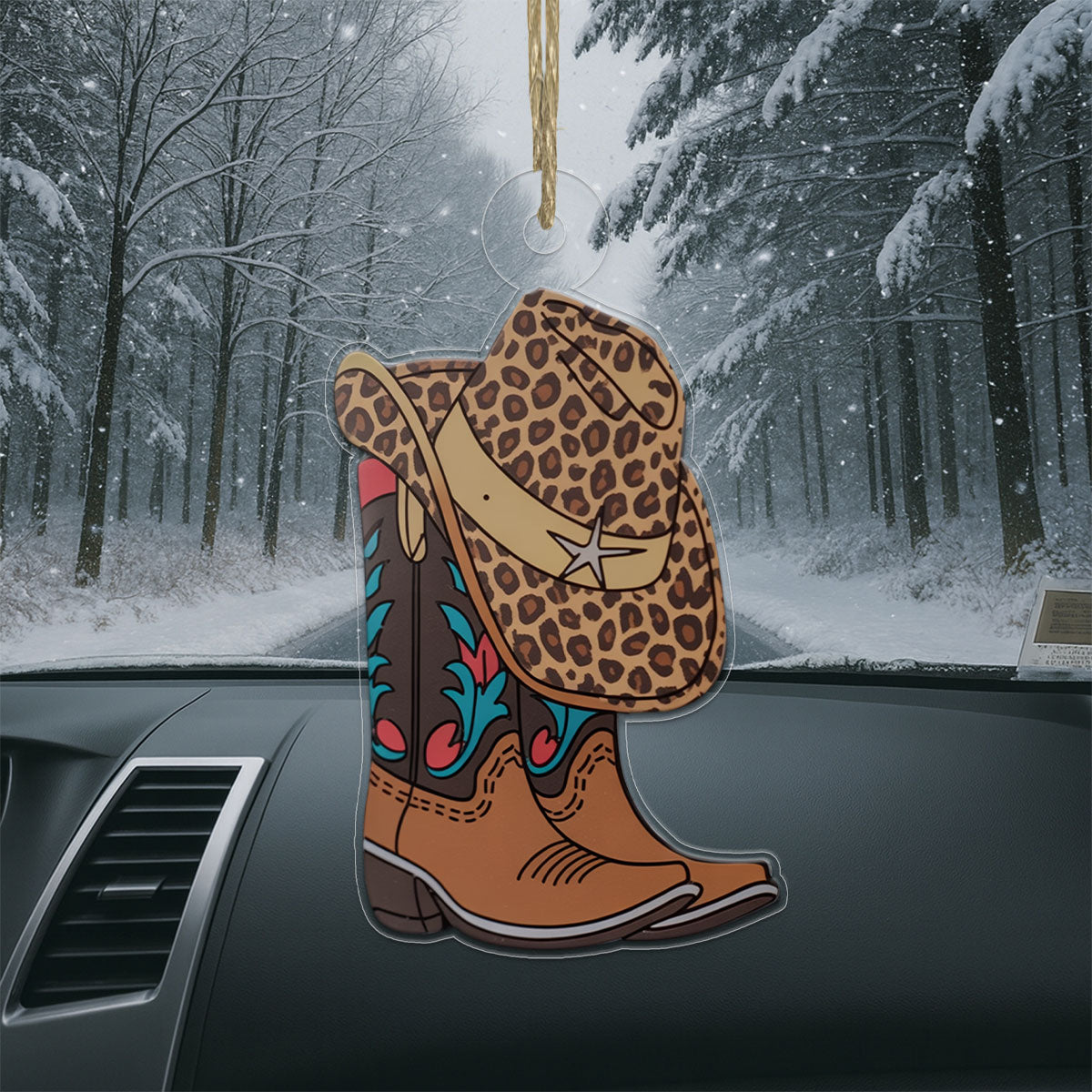 Custom Name Cowboy Leopard Acrylic Ornament Christmas Gift