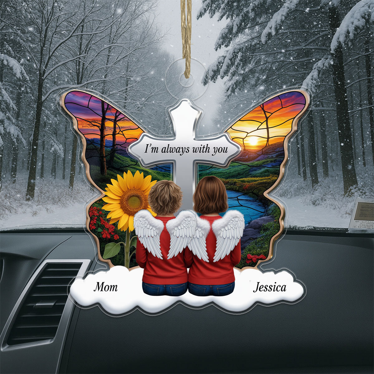 Butterfly Family Sitting Memorial Keepsake Acrylic Ornament Christmas Gift