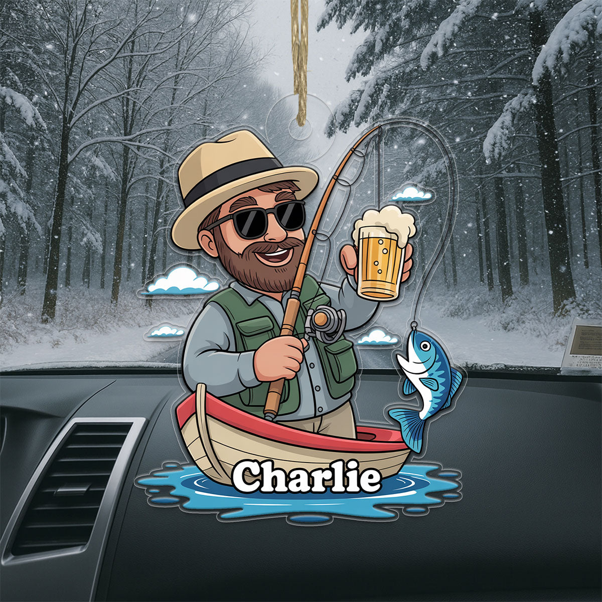 Custom Name Caricature Fisherman Acrylic Ornament Christmas Gift