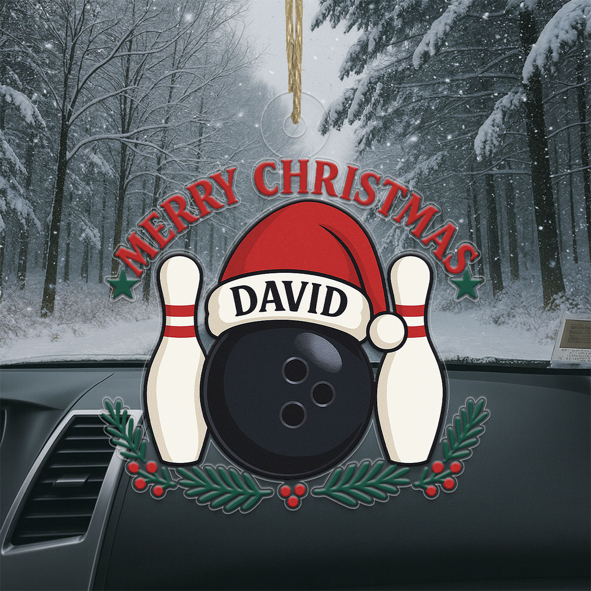 Custom Name Bowling Ball Santa Acrylic Ornament Christmas Gift