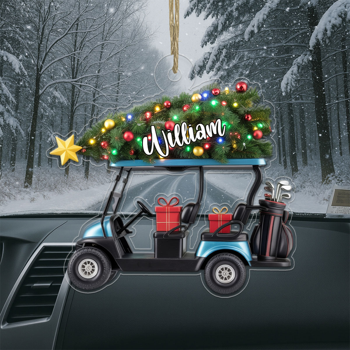 Custom Name Golf Cart Xmas Acrylic Ornament Christmas Gift
