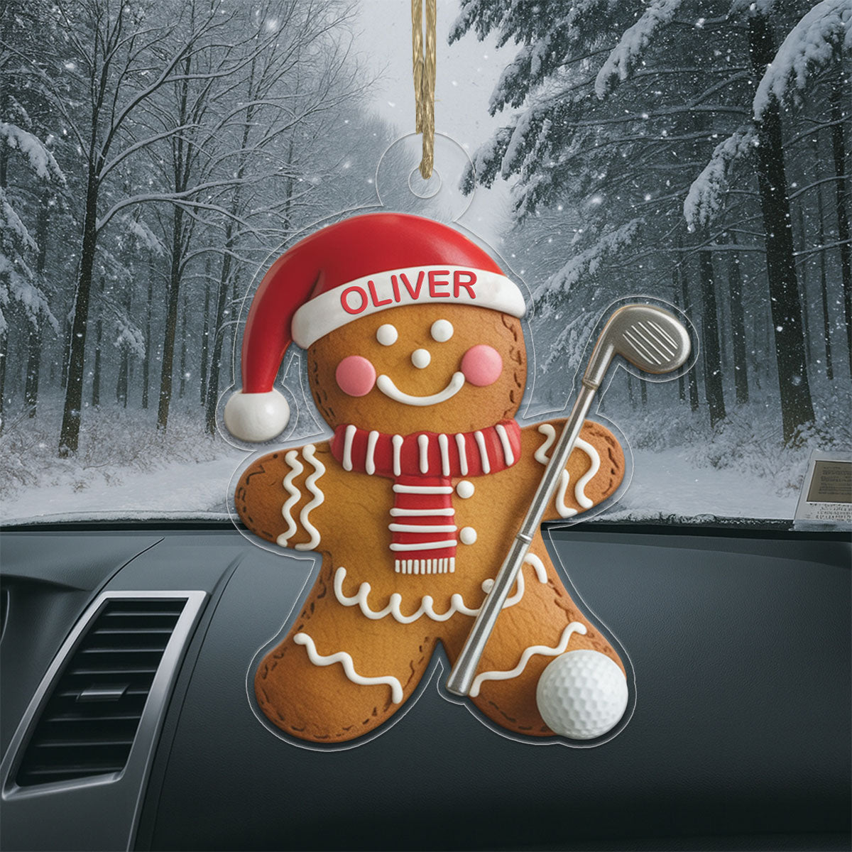 Custom Name Golf Gingerbread Acrylic Ornament Christmas Gift