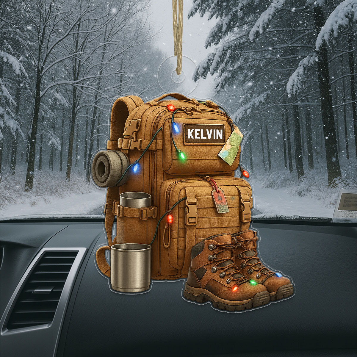 Personalized Name Hiking Backpack Camping Acrylic Ornament Christmas Gift