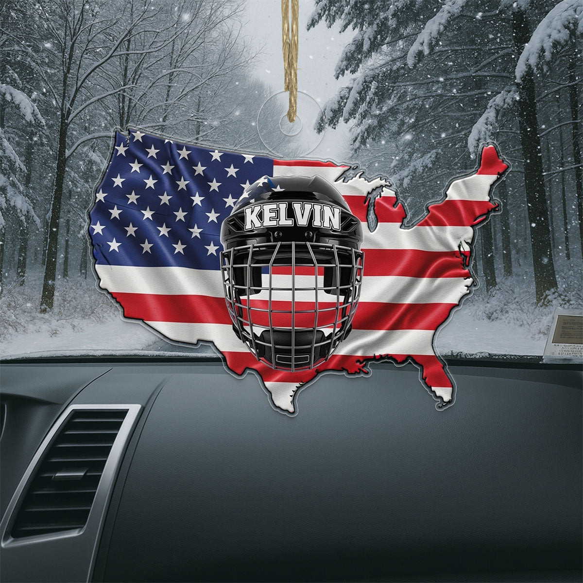 Custom Name Hockey Helmet USA Acrylic Ornament Christmas Gift