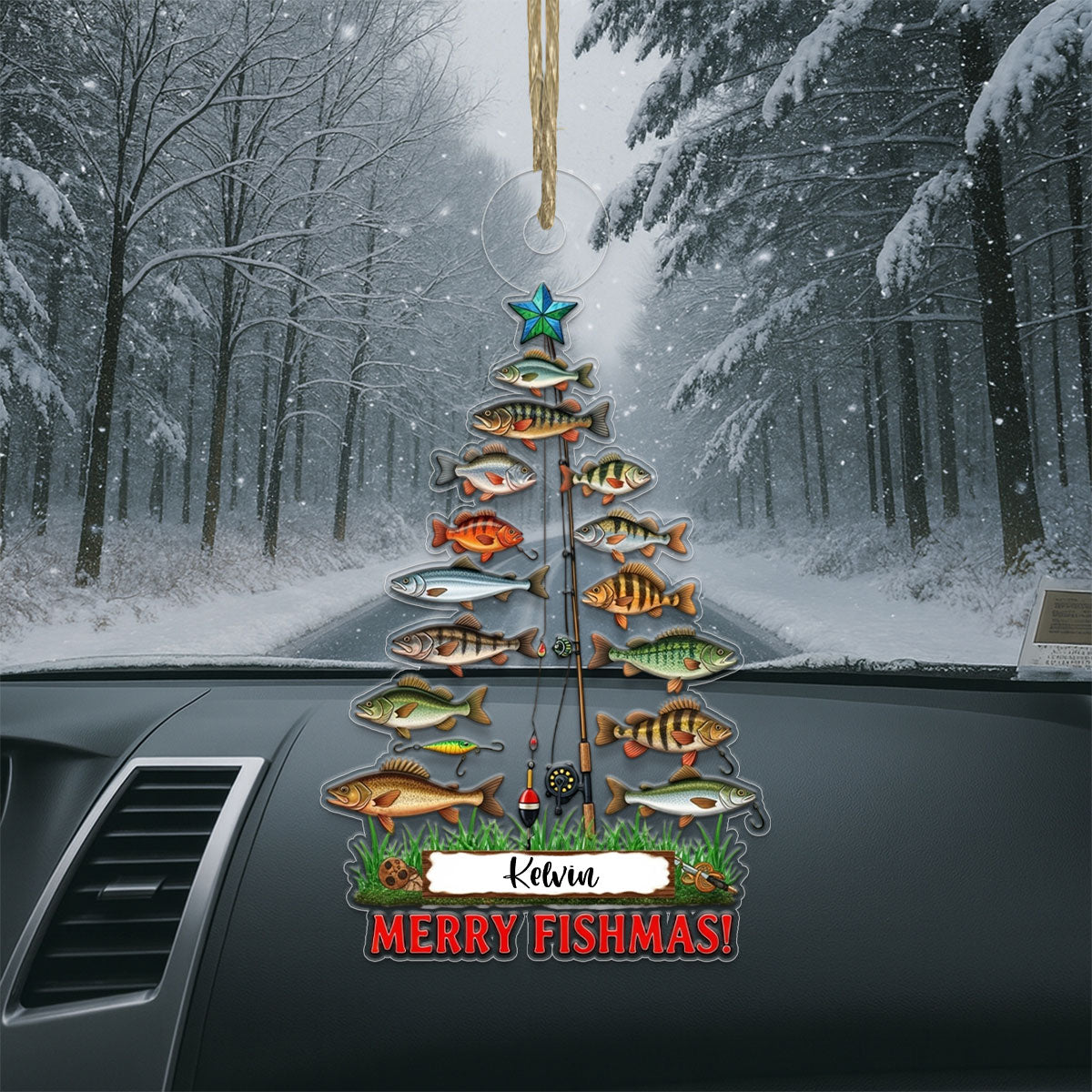 Custom Name Merry Fishmas Acrylic Ornament Christmas Gift