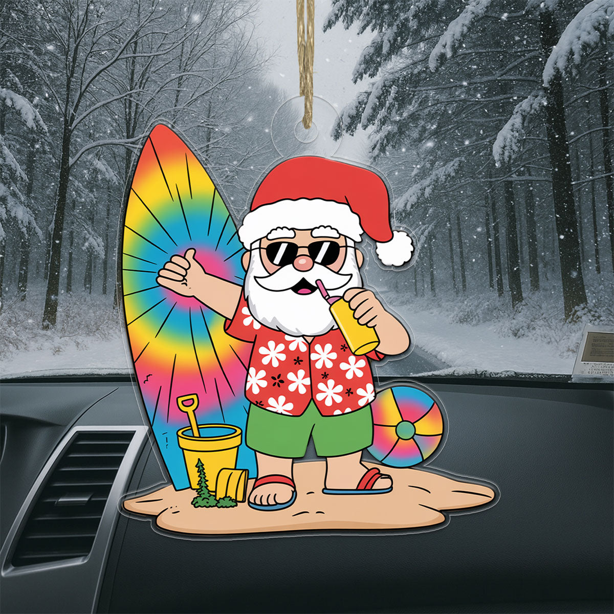 Santa Claus Cartoon Christmas On The Beach Acrylic Ornament Christmas Gift