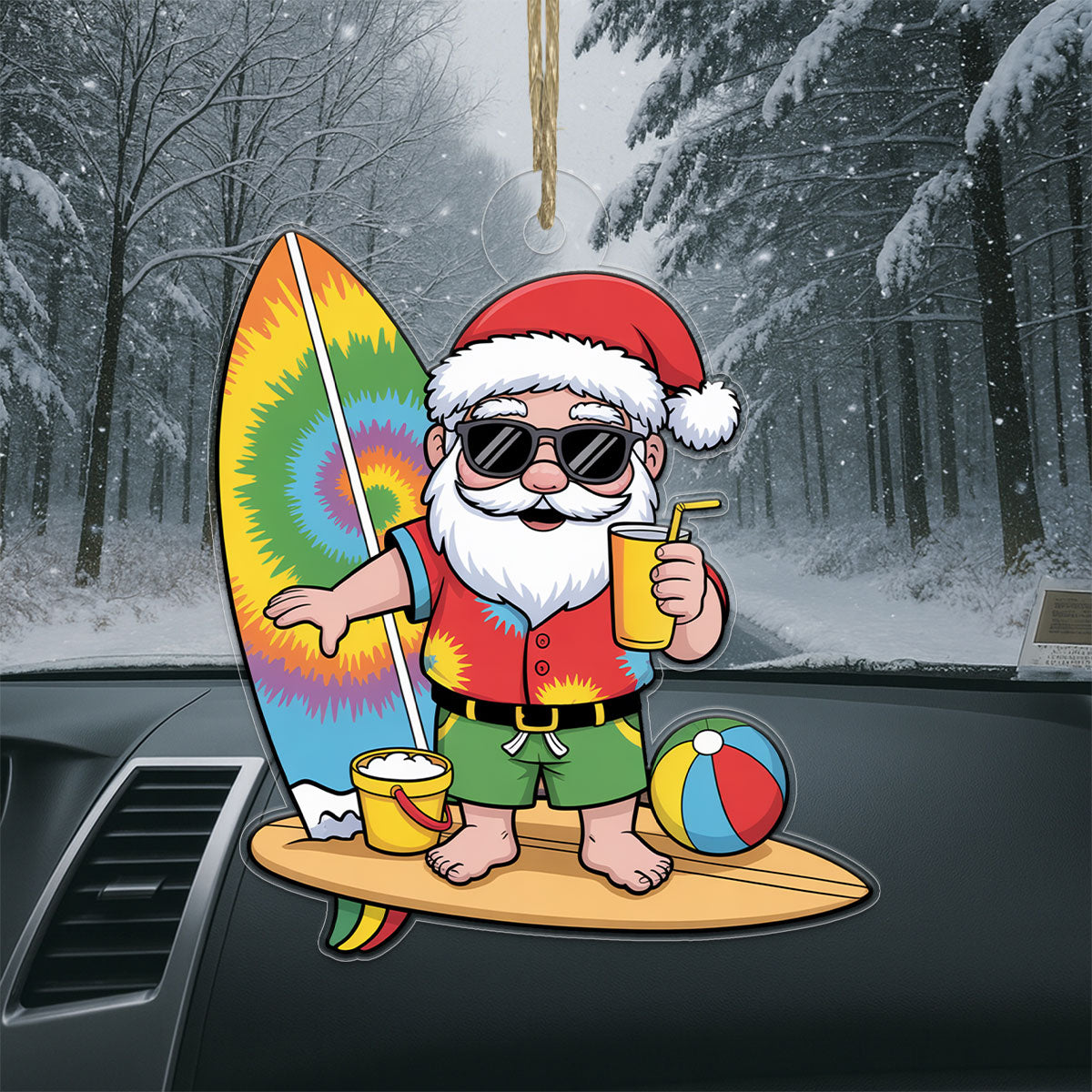 Santa Claus Cartoon Christmas On The Beach 2 Acrylic Ornament Christmas Gift