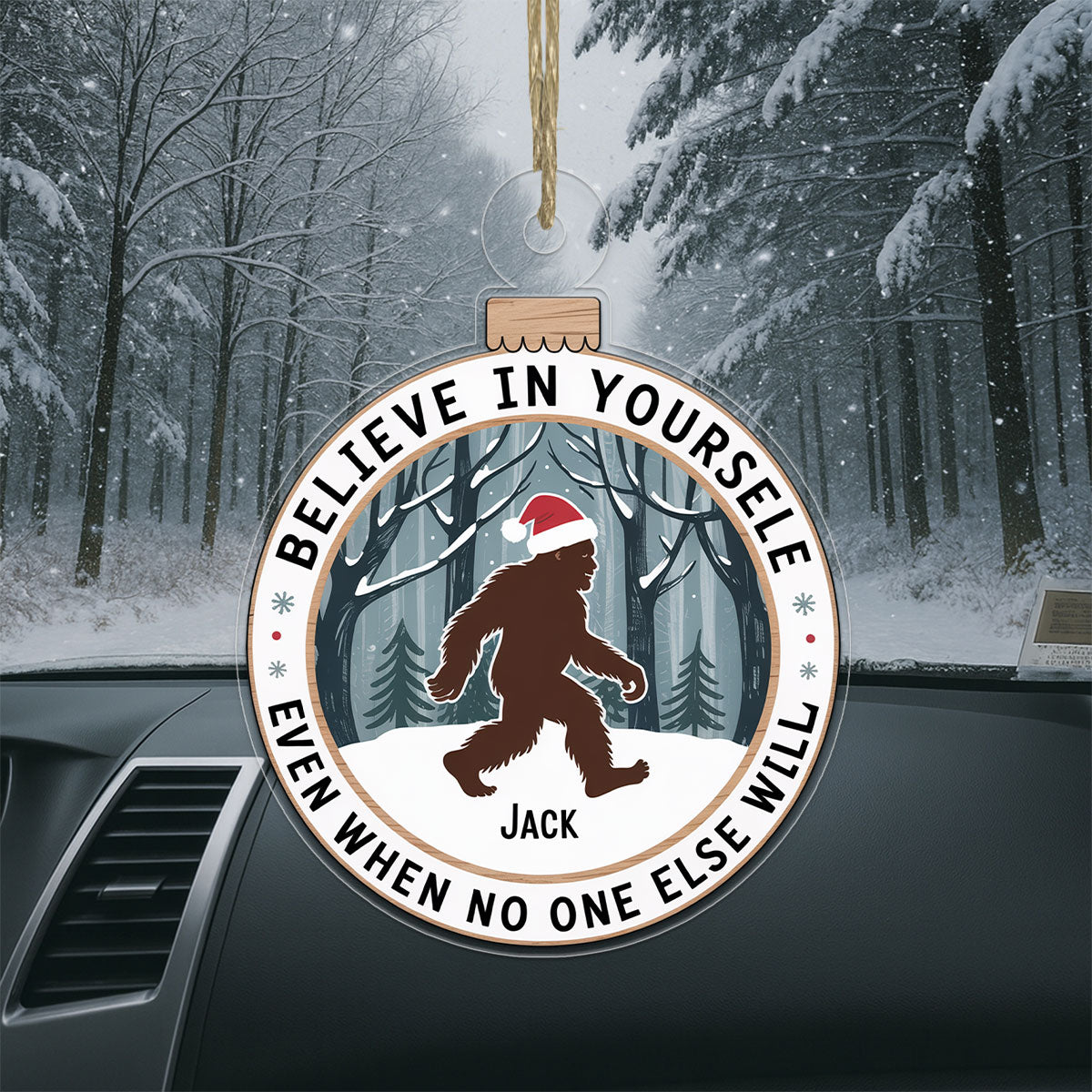 Personalized Bigfoot Believe Christmas Ornament, Custom Sasquatch Holiday Ornament, Funny Cryptid Decoration, Camper Hiking Gift Keepsake