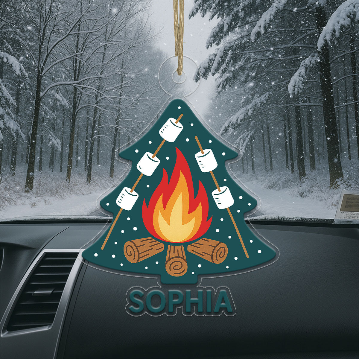 Personalized Campfire and Marshmallows with Christmas Tree Ornament, Custom Christmas Ornament, Camping Holiday Keepsake, Cozy Family Gift