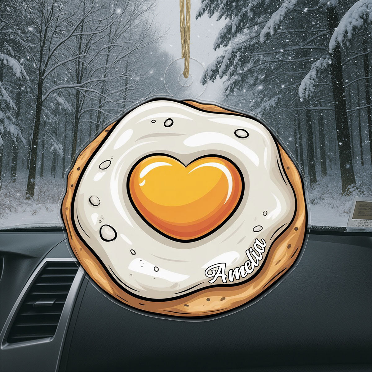 Personalized Heart Fried Egg Ornament, Custom Funny Christmas Ornament, Breakfast Lover Gift, Cooking Holiday Decoration, Unique Foodie Keepsake