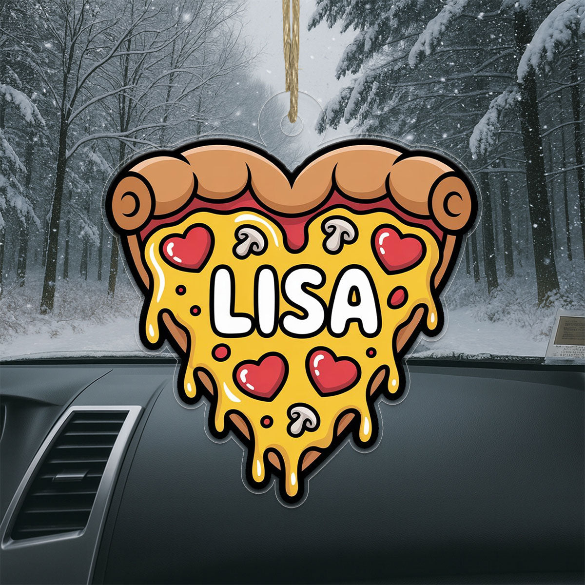 Personalized Heart Pizza Ornament, Custom Pizza Lover Christmas Ornament, Funny Foodie Gift, Holiday Keepsake, Cute Pizza Decoration