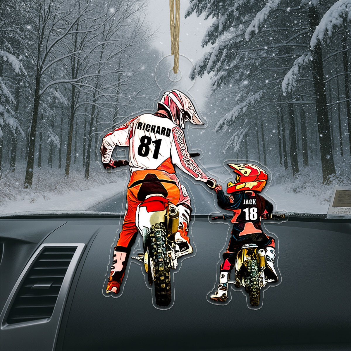 Personalized Motocross Dad And Kid Acrylic Ornament Christmas Gift