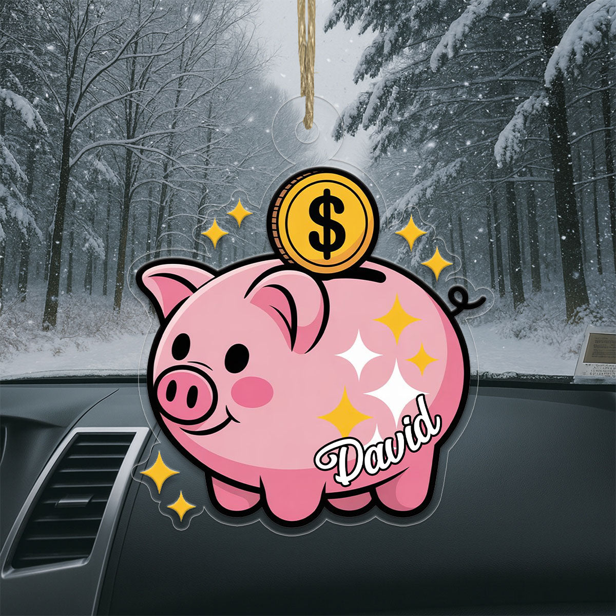 Personalized Piggy Bank Ornament, Custom Christmas Ornament for Kids, Cute Money Saving Holiday Gift, Family Keepsake Decoration