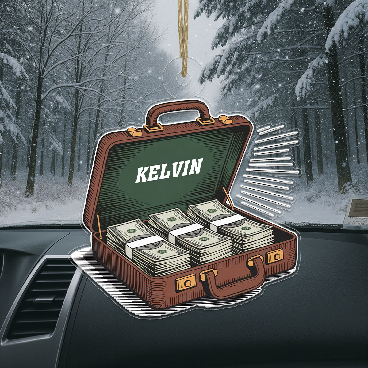 Personalized Suitcase with Cash Dollars Ornament, Custom Funny Christmas Ornament, Money Lover Holiday Gift, Unique Xmas Keepsake