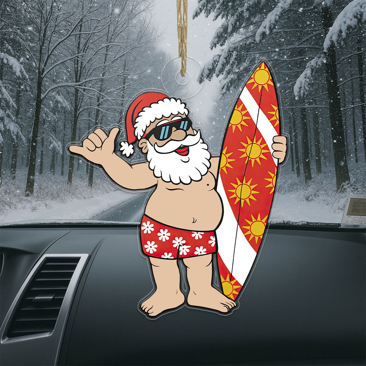 Santa Claus With His Surfboard Acrylic Ornament Christmas Gift
